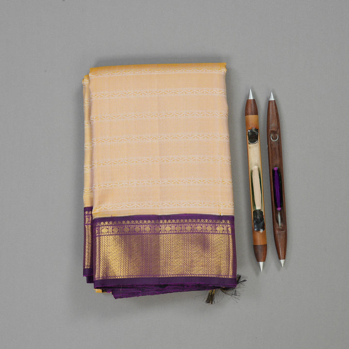 Hayagrivas Handloom Sandal Kanjivaram Silk Saree with Violet Border KBE2271B12-1