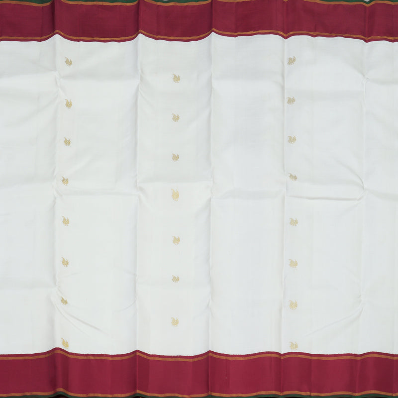 Hayagrivas Handloom Milk-White Kanjivaram Silk Saree with Maroon border KBE1977L1-1