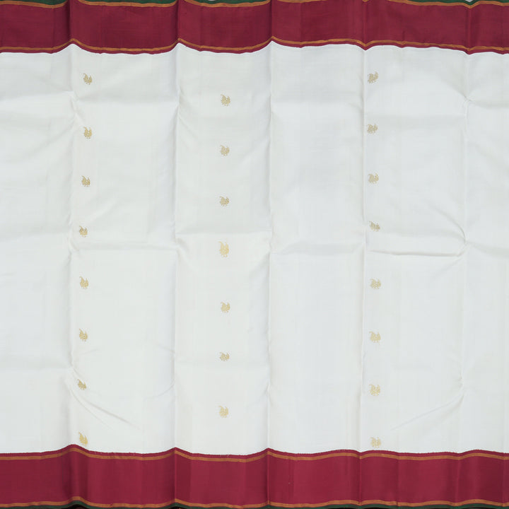 Hayagrivas Handloom Milk-White Kanjivaram Silk Saree with Maroon border KBE1977L1-1