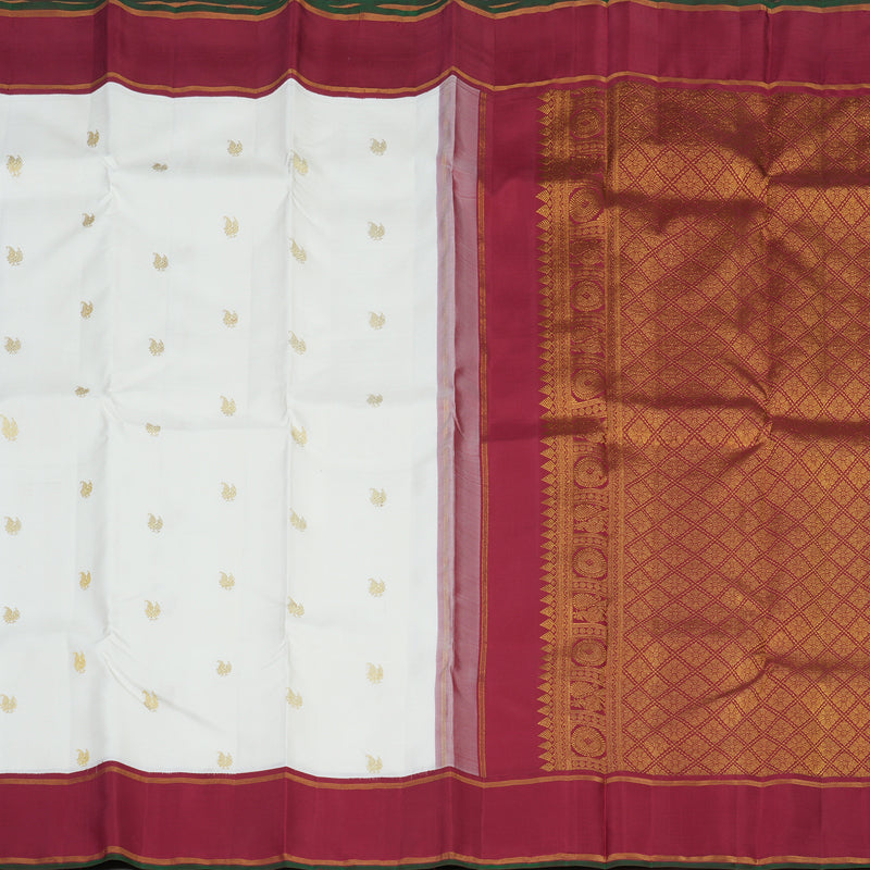 Hayagrivas Handloom Milk-White Kanjivaram Silk Saree with Maroon border KBE1977L1-1
