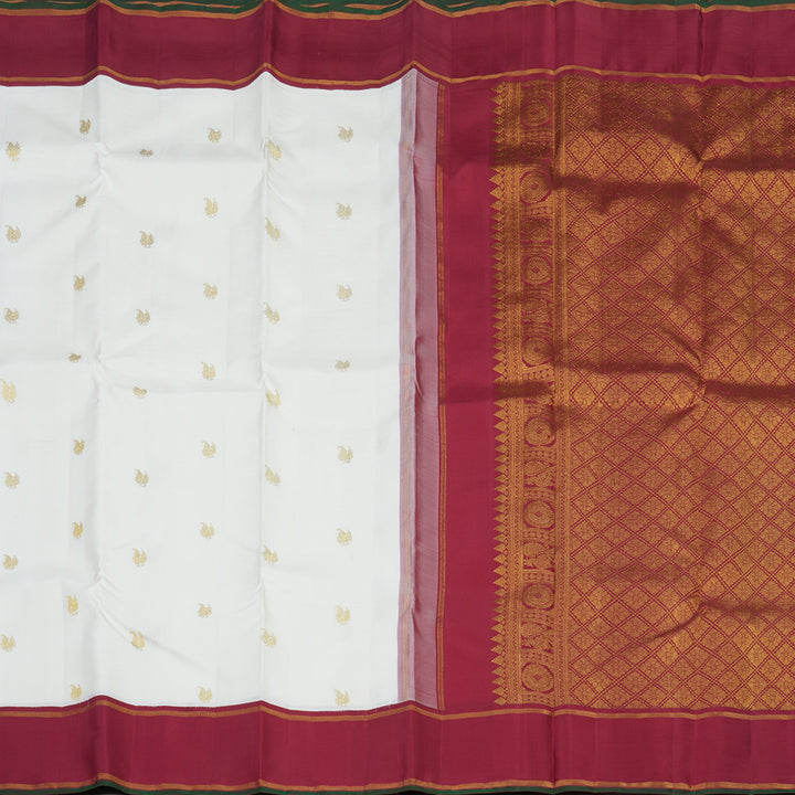 Hayagrivas Handloom Milk-White Kanjivaram Silk Saree with Maroon border KBE1977L1-1