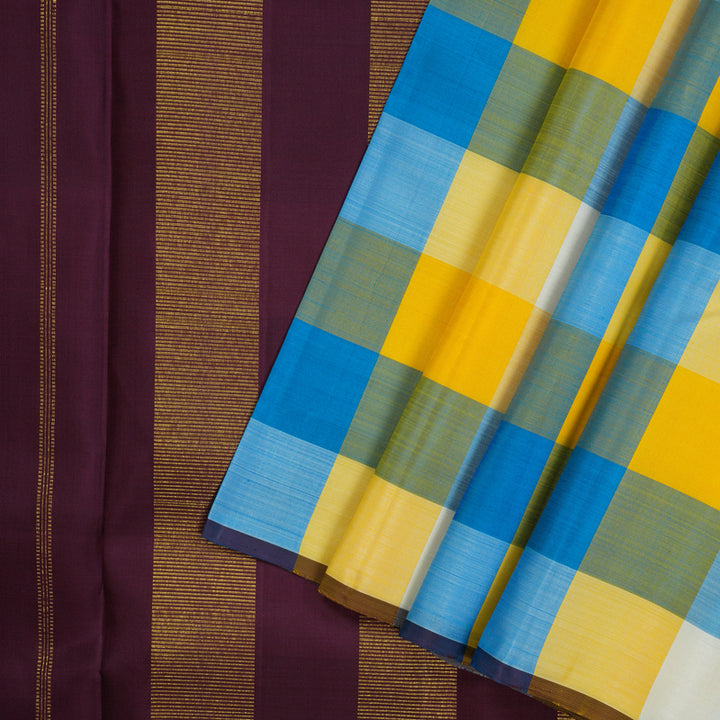 Hayagrivas Handloom Multicolour Checks Kanjivaram Silk Saree KBE1980L1-6