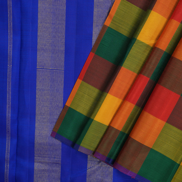 Hayagrivas Handloom Multicolour Checks Kanjivaram Silk Saree KBE1980L1-7