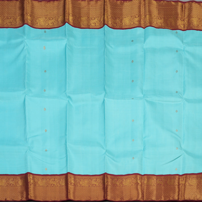 Hayagrivas Handloom Sky Blue Kanjivaram Silk Saree with Maroon Border KBE1982L1-1