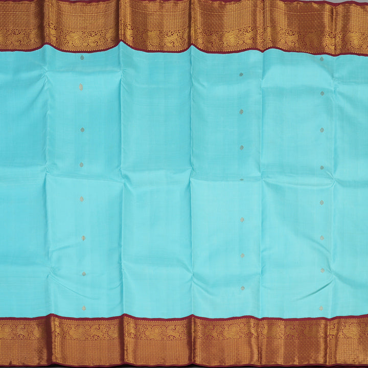 Hayagrivas Handloom Sky Blue Kanjivaram Silk Saree with Maroon Border KBE1982L1-1