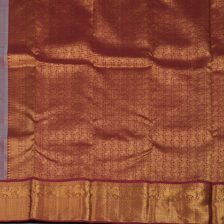 Hayagrivas Handloom Sky Blue Kanjivaram Silk Saree with Maroon Border KBE1982L1-1