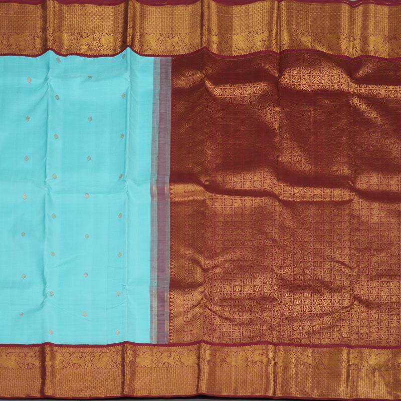 Hayagrivas Handloom Sky Blue Kanjivaram Silk Saree with Maroon Border KBE1982L1-1