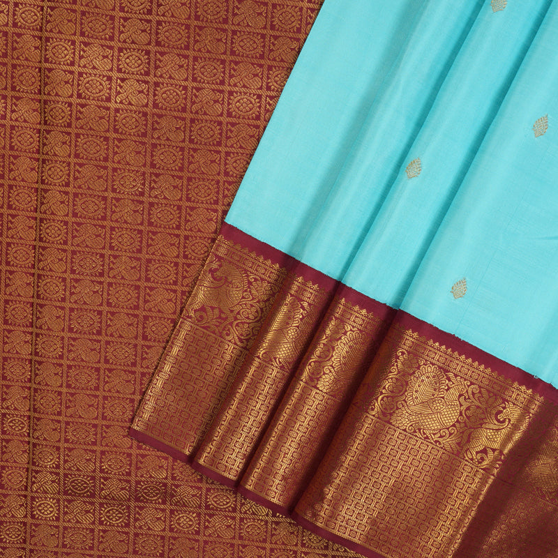 Hayagrivas Handloom Sky Blue Kanjivaram Silk Saree with Maroon Border KBE1982L1-1