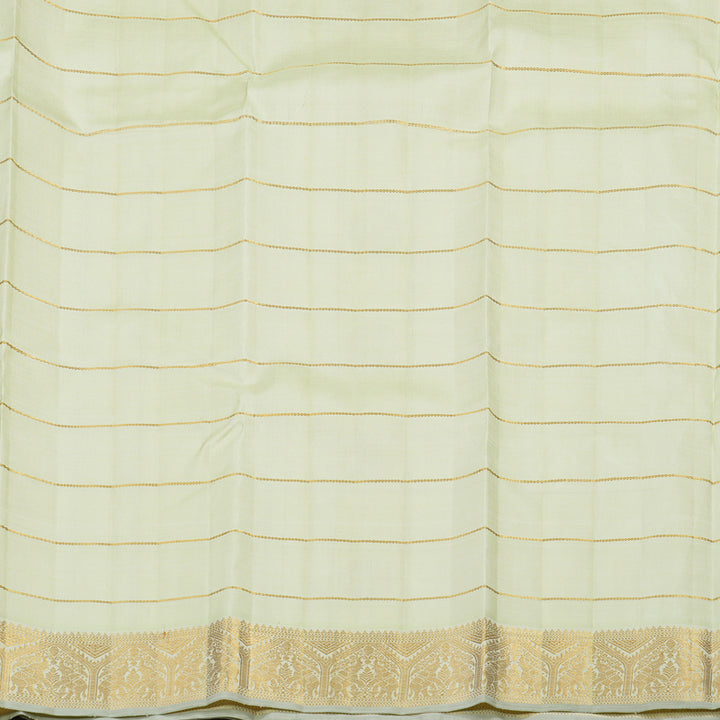 Hayagrivas Handloom Half-White Kanjivaram Silk Saree with Light Pista Green Border KBE2128A6-1