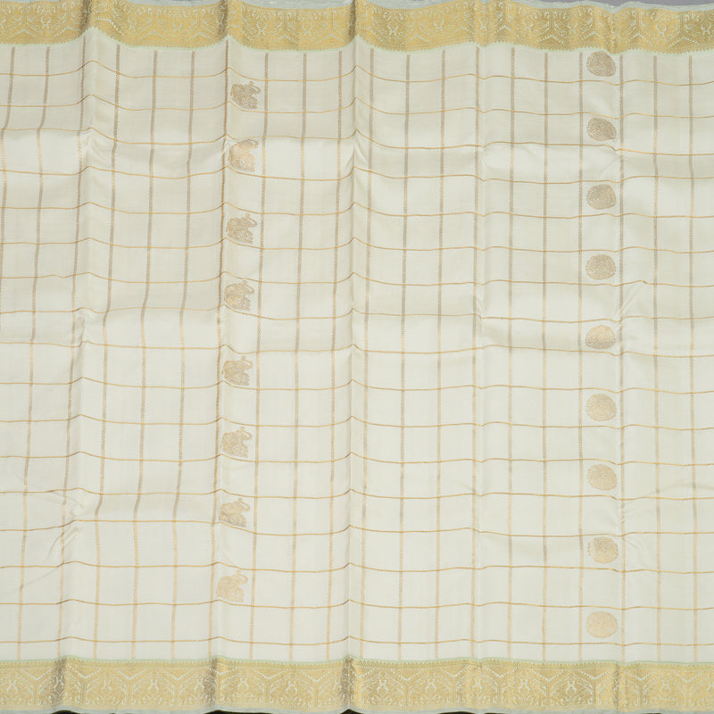 Hayagrivas Handloom Half-White Kanjivaram Silk Saree with Light Pista Green Border KBE2128A6-1