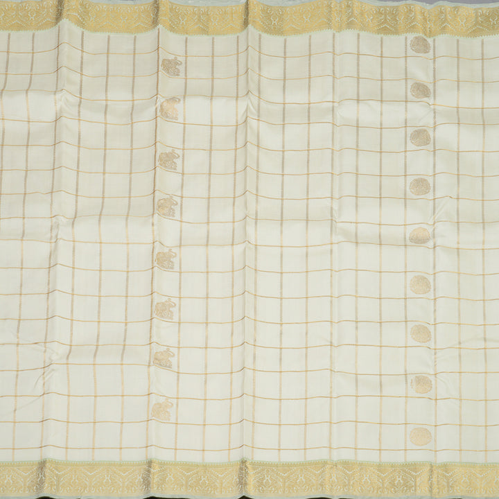 Hayagrivas Handloom Half-White Kanjivaram Silk Saree with Light Pista Green Border KBE2128A6-1