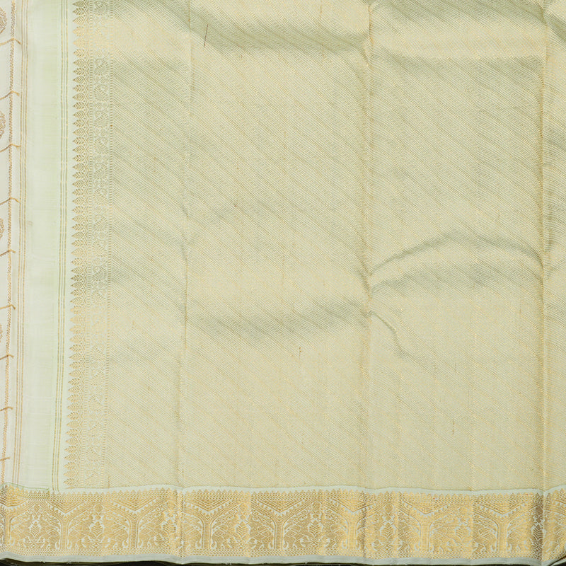 Hayagrivas Handloom Half-White Kanjivaram Silk Saree with Light Pista Green Border KBE2128A6-1