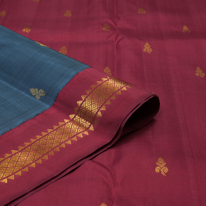 Hayagrivas Handloom Dark Grey Kanjivaram Silk Saree with Maroon border KBE1982L7-1