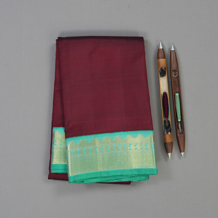 Hayagrivas Handloom Araku Maroon Kanjivaram Silk Saree with Bright Teal Border KBE1983L4-1