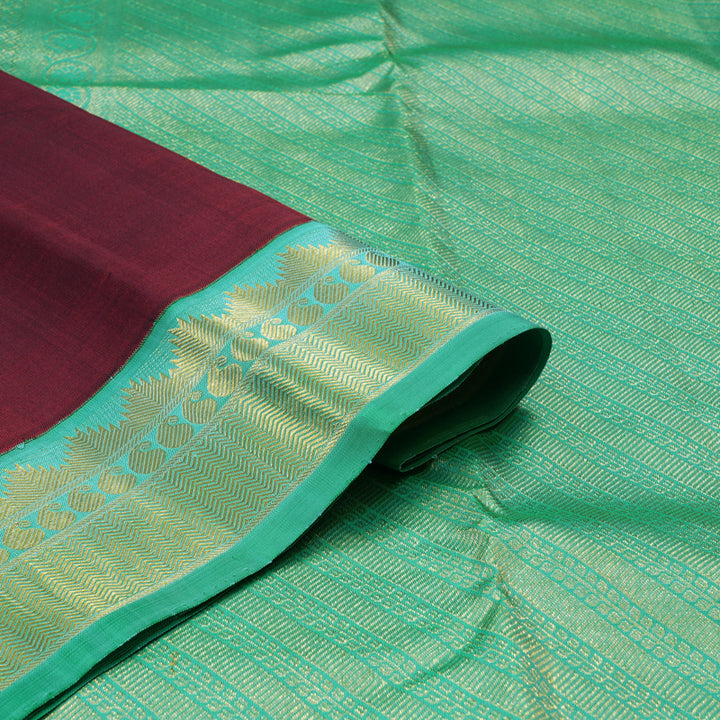 Hayagrivas Handloom Araku Maroon Kanjivaram Silk Saree with Bright Teal Border KBE1983L4-1