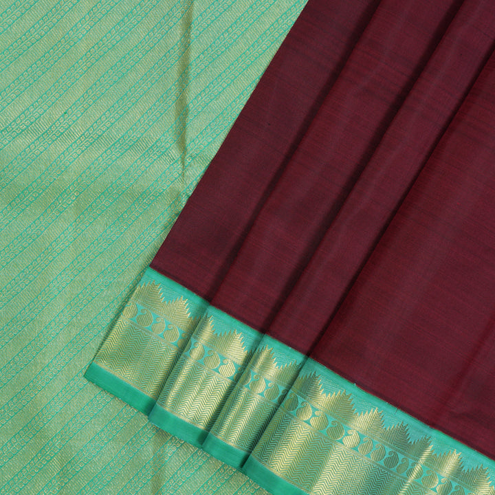 Hayagrivas Handloom Araku Maroon Kanjivaram Silk Saree with Bright Teal Border KBE1983L4-1