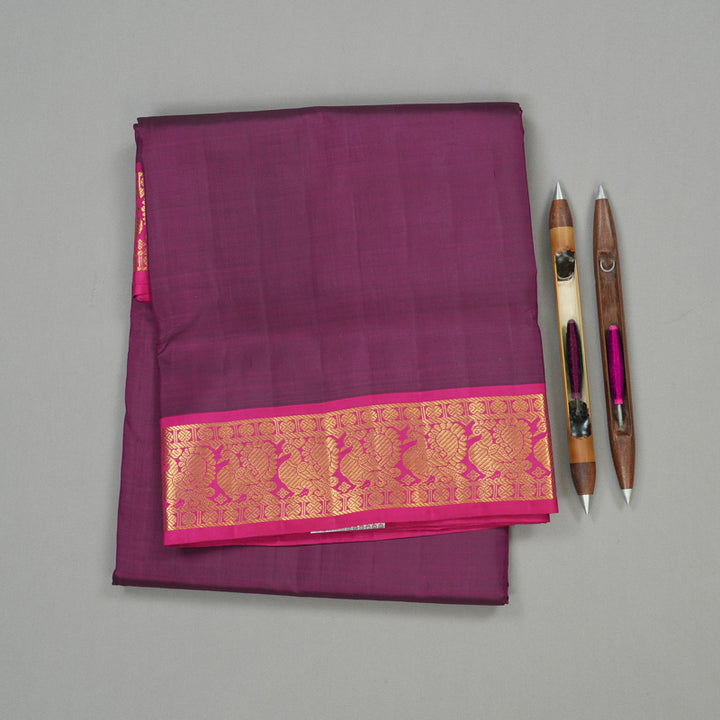Hayagrivas Dark Purple Handloom Kanjivaram Ten Yards Silk Saree with Pink Border KBE198D1-1
