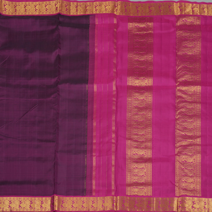 Hayagrivas Dark Purple Handloom Kanjivaram Ten Yards Silk Saree with Pink Border KBE198D1-1