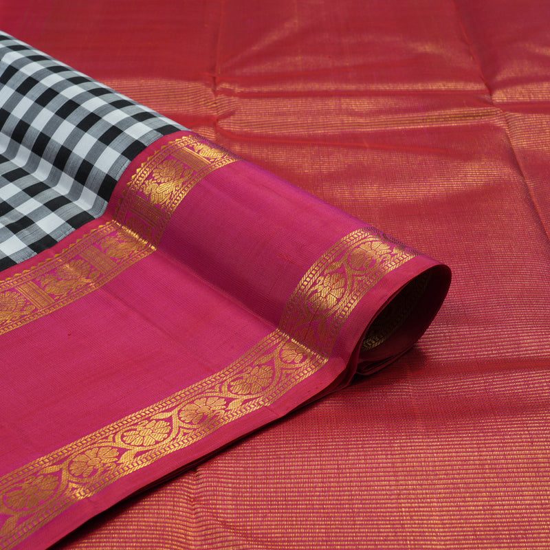 Hayagrivas Handloom Black & White Checks Kanjivaram Silk Saree KBE1990L6-2