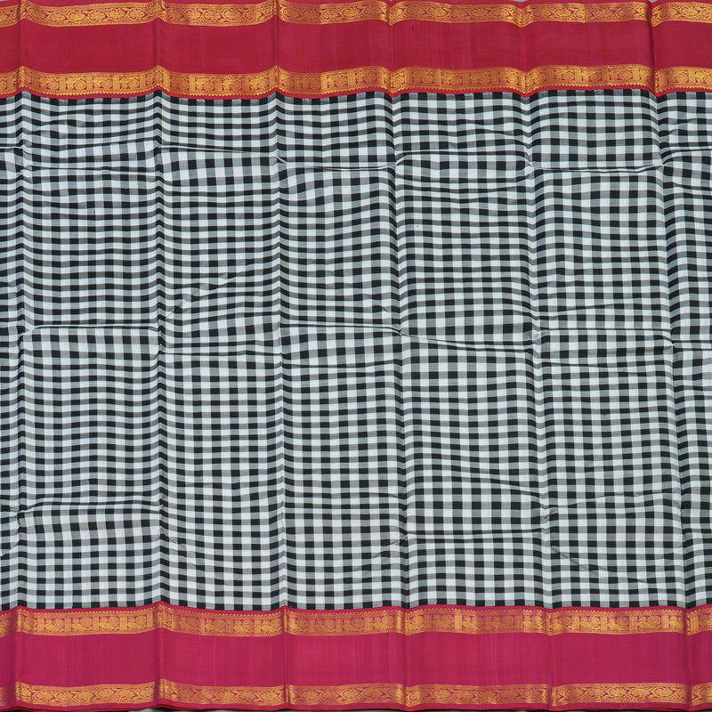 Hayagrivas Handloom Black & White Checks Kanjivaram Silk Saree KBE1990L6-2
