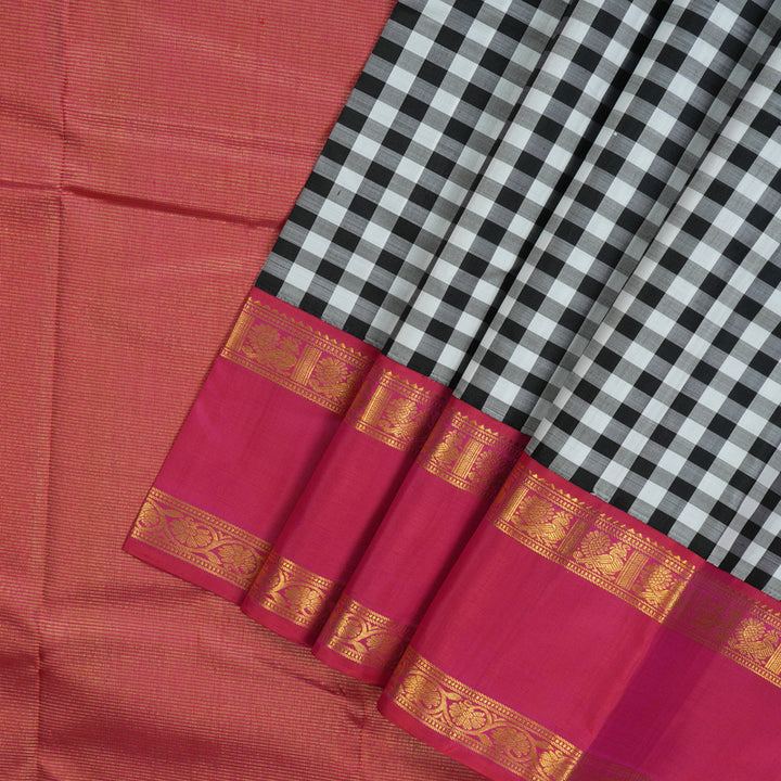 Hayagrivas Handloom Black & White Checks Kanjivaram Silk Saree KBE1990L6-2