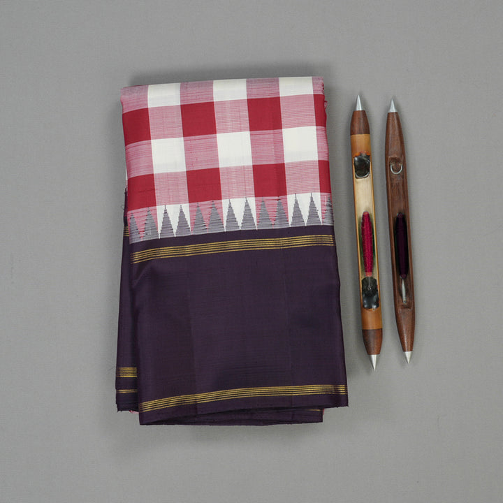 Hayagrivas Handloom Multicolour Checks Kanjivaram Silk Saree with Deep Plum border KBE1991L1-1