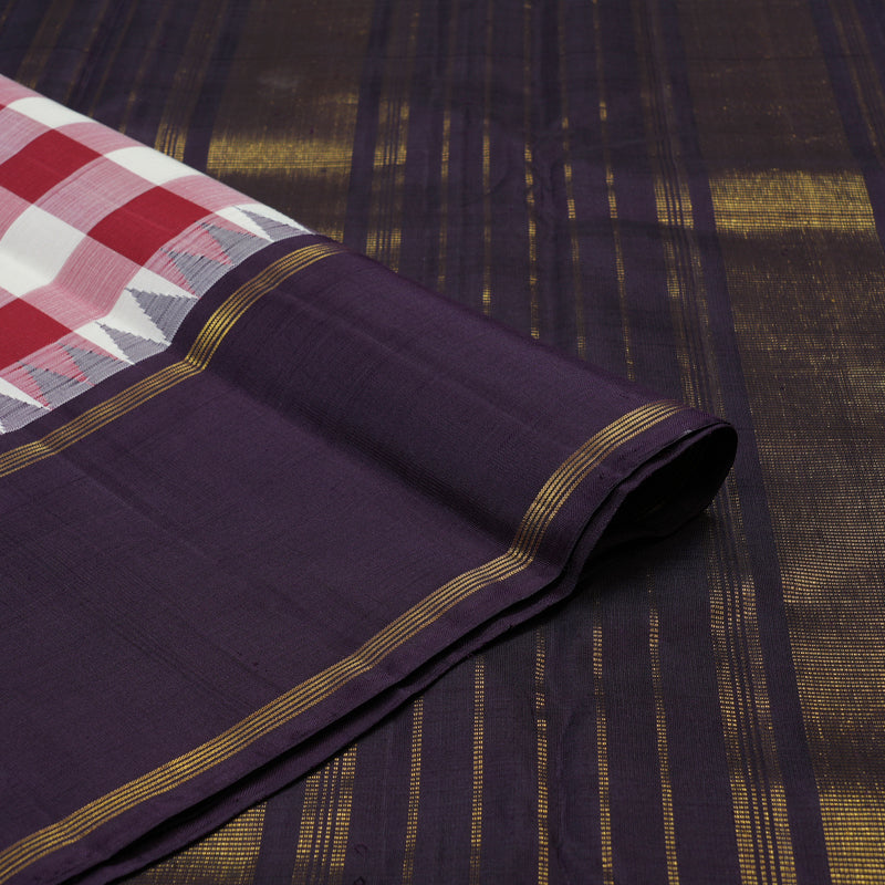Hayagrivas Handloom Multicolour Checks Kanjivaram Silk Saree with Deep Plum border KBE1991L1-1