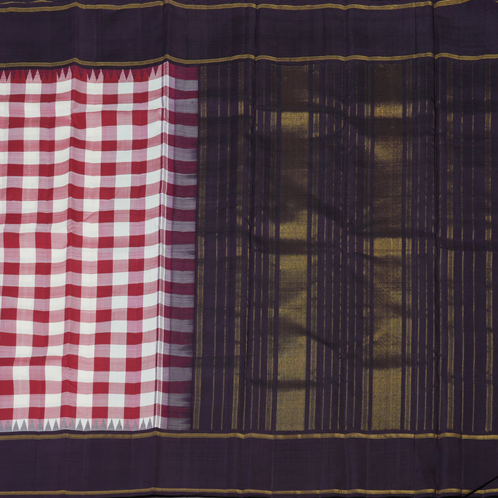 Hayagrivas Handloom Multicolour Checks Kanjivaram Silk Saree with Deep Plum border KBE1991L1-1