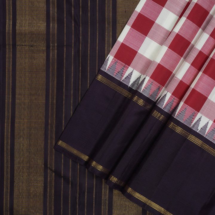Hayagrivas Handloom Multicolour Checks Kanjivaram Silk Saree with Deep Plum border KBE1991L1-1