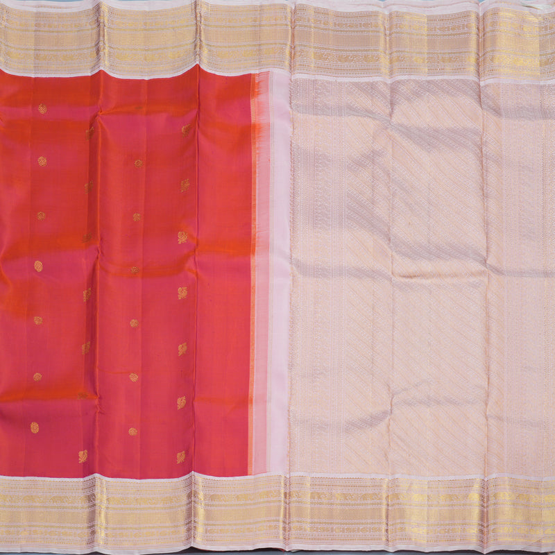 Hayagrivas Handloom Orangish-Pink Kanjivaram Silk Saree with Baby Pink Border KBE1997L2-5