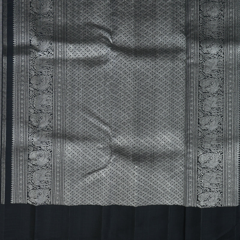 Hayagrivas Handloom Silver Grey Kanjivaram Silk Saree with Black Border KBE1999L19-1