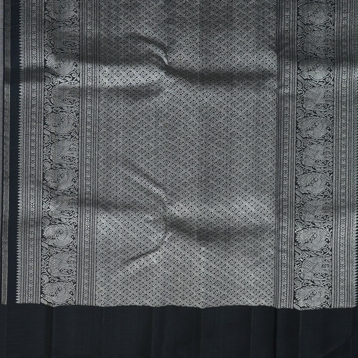 Hayagrivas Handloom Silver Grey Kanjivaram Silk Saree with Black Border KBE1999L19-1