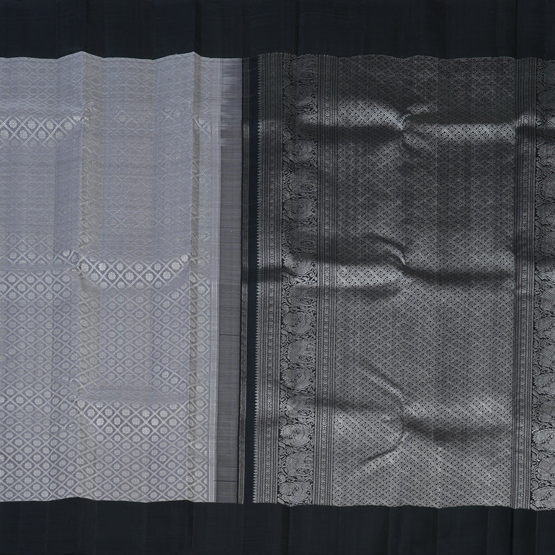 Hayagrivas Handloom Silver Grey Kanjivaram Silk Saree with Black Border KBE1999L19-1