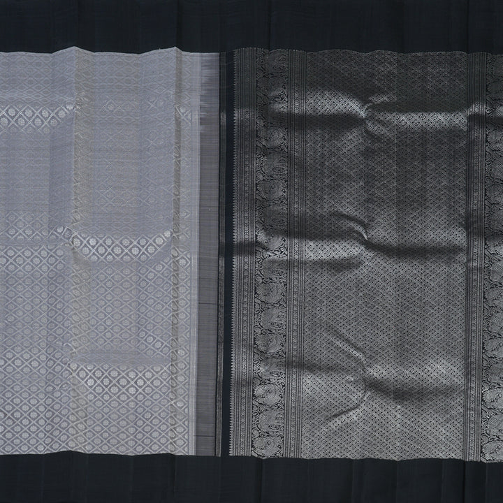 Hayagrivas Handloom Silver Grey Kanjivaram Silk Saree with Black Border KBE1999L19-1