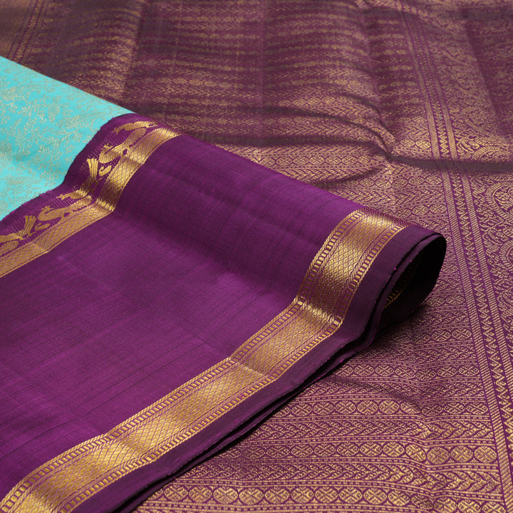 Hayagrivas Handloom Powder Blue Kanjivaram Silk Saree with Purple Border KBE1999L33-1