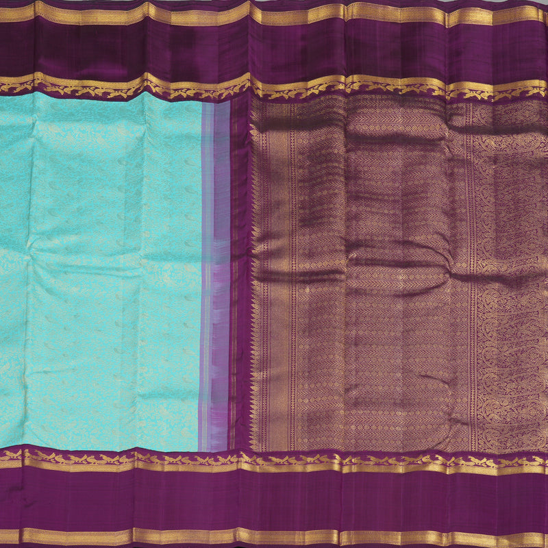 Hayagrivas Handloom Powder Blue Kanjivaram Silk Saree with Purple Border KBE1999L33-1