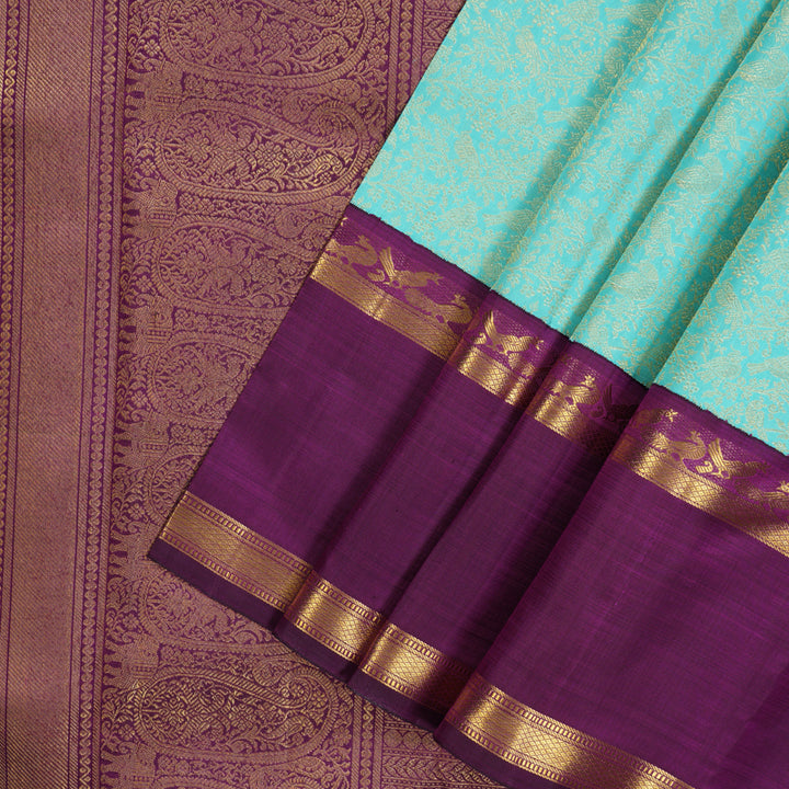 Hayagrivas Handloom Powder Blue Kanjivaram Silk Saree with Purple Border KBE1999L33-1