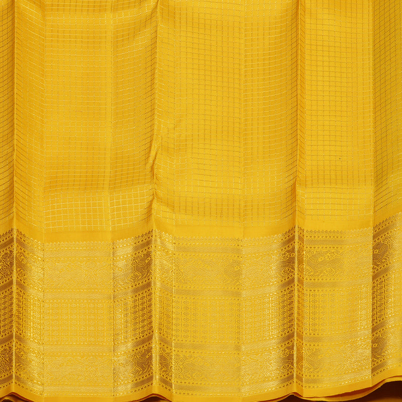 Hayagrivas Handloom Blue-Green Kanjivaram Silk Saree with Yellow Border KBE1999L36-1