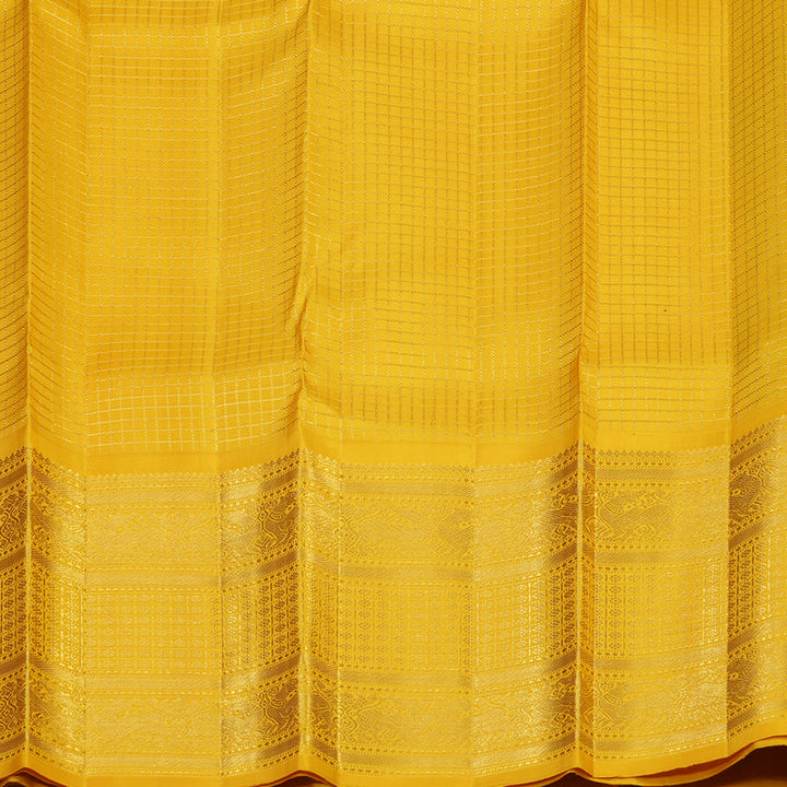 Hayagrivas Handloom Blue-Green Kanjivaram Silk Saree with Yellow Border KBE1999L36-1