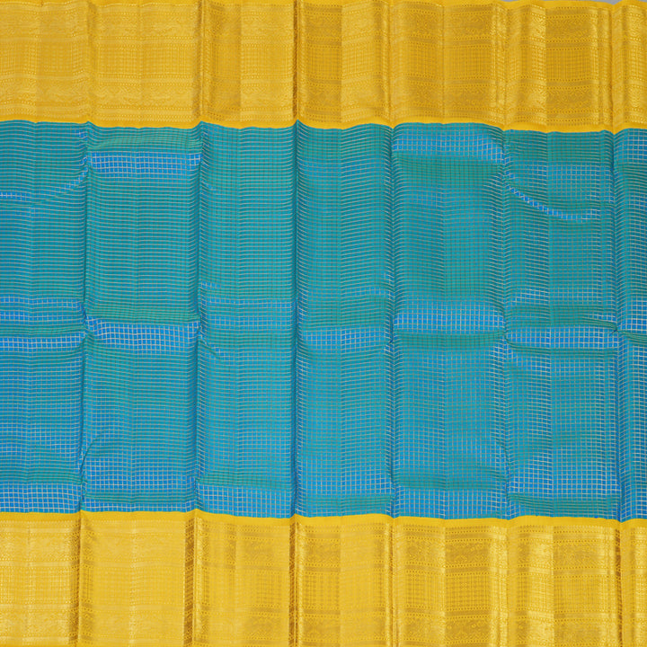 Hayagrivas Handloom Blue-Green Kanjivaram Silk Saree with Yellow Border KBE1999L36-1