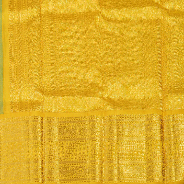 Hayagrivas Handloom Blue-Green Kanjivaram Silk Saree with Yellow Border KBE1999L36-1