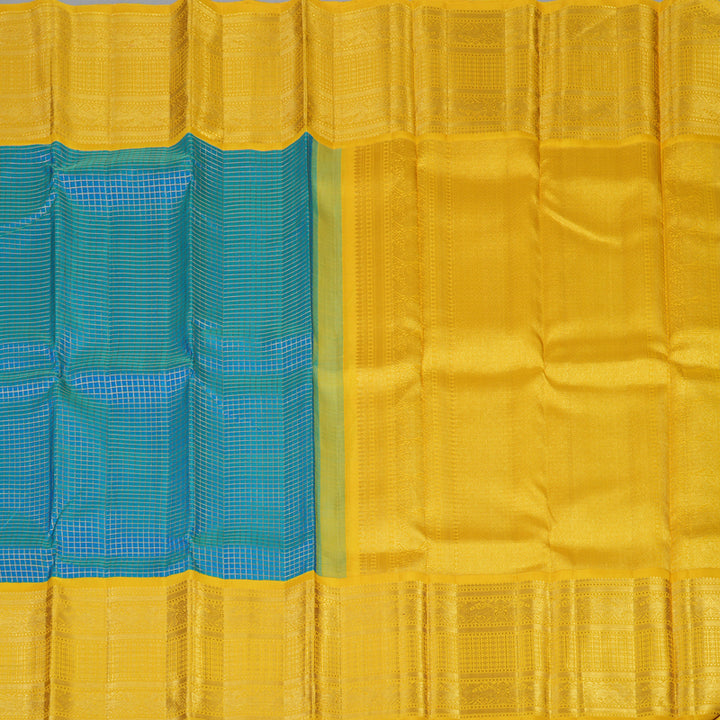 Hayagrivas Handloom Blue-Green Kanjivaram Silk Saree with Yellow Border KBE1999L36-1