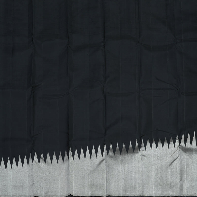 Hayagrivas Handloom Black Kanjivaram Silk Saree with Silver Tissue Border KBE1999L38-1