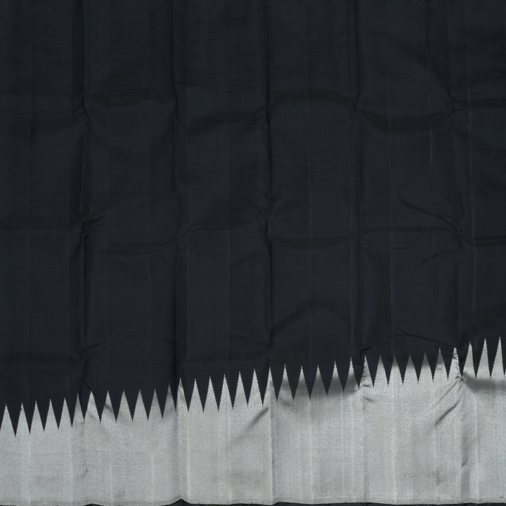 Hayagrivas Handloom Black Kanjivaram Silk Saree with Silver Tissue Border KBE1999L38-1