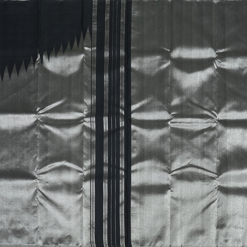 Hayagrivas Handloom Black Kanjivaram Silk Saree with Silver Tissue Border KBE1999L38-1
