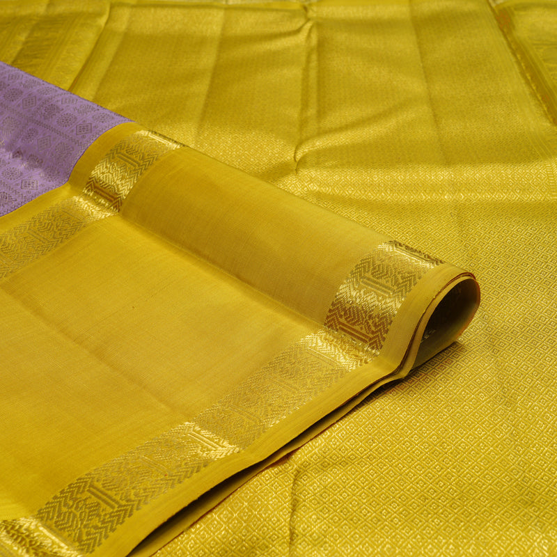Hayagrivas Handloom Lilac Kanjivaram Silk Saree with Sampanga Yellow Border KBE1999L49-1