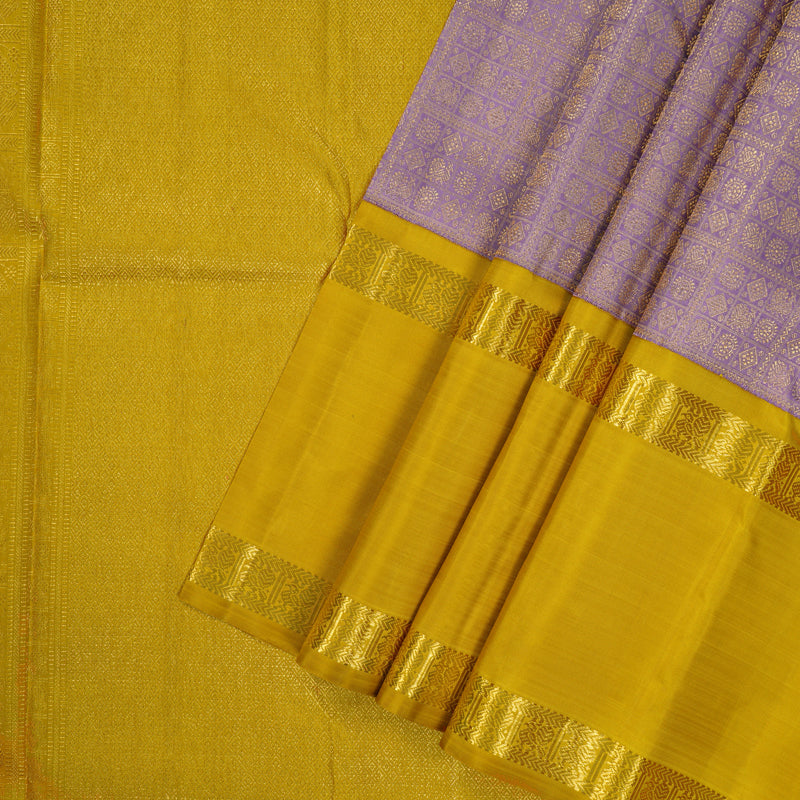 Hayagrivas Handloom Lilac Kanjivaram Silk Saree with Sampanga Yellow Border KBE1999L49-1