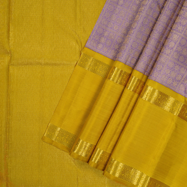Hayagrivas Handloom Lilac Kanjivaram Silk Saree with Sampanga Yellow Border KBE1999L49-1