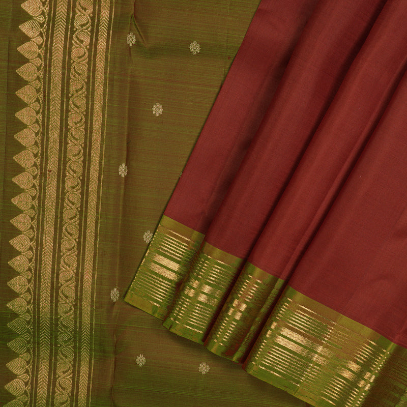 Hayagrivas Maroon Pure Kanjivaram Silk Saree with Manthalir Green Border KBE2000L2-1