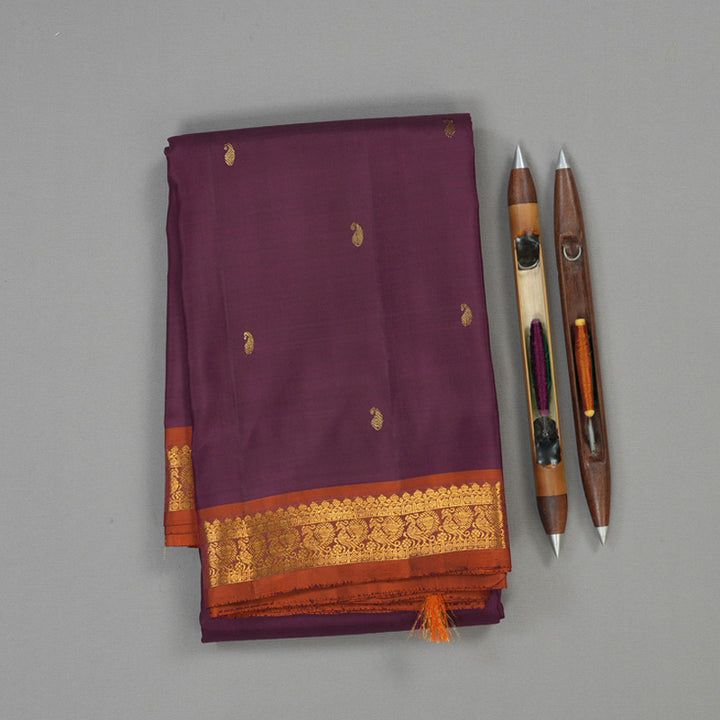 Hayagrivas Handloom Violet Kanjivaram Silk Saree with Rust Orange Border KBE2000L3-14